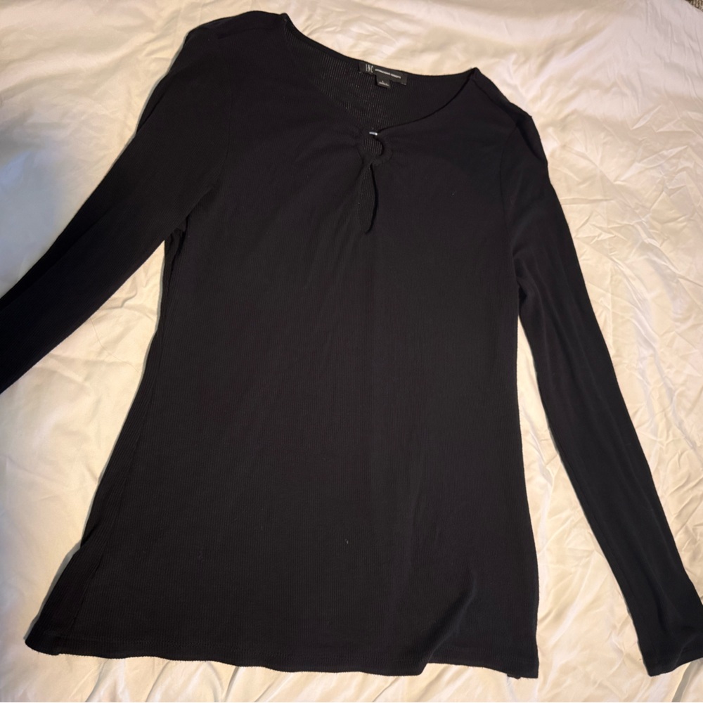 INC International Concepts Elegant Black Long Sleeve Top